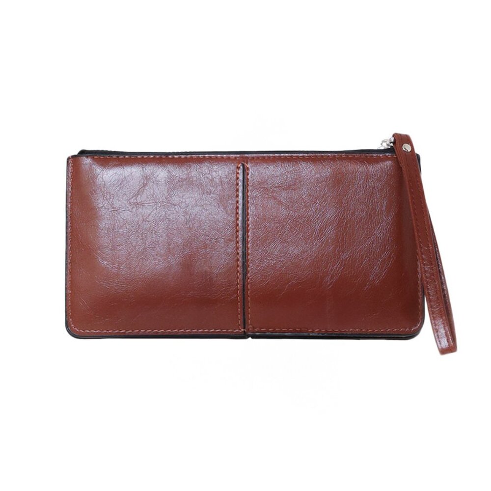 Versatile Brown PU Leather Wristlet Clutch Wallet